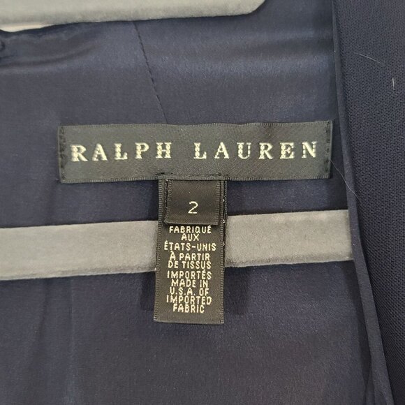 Ralph Lauren Black Label Faux Wrap‎ Gathered Waist Shift Dress Wool Navy Size 2 - Picture 4 of 8